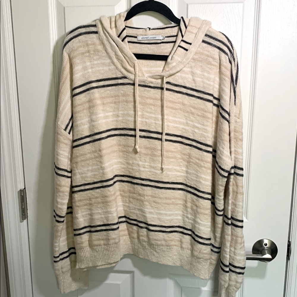 Stitches and Stripes cream striped hoodie sweater 100% cotton size XXL